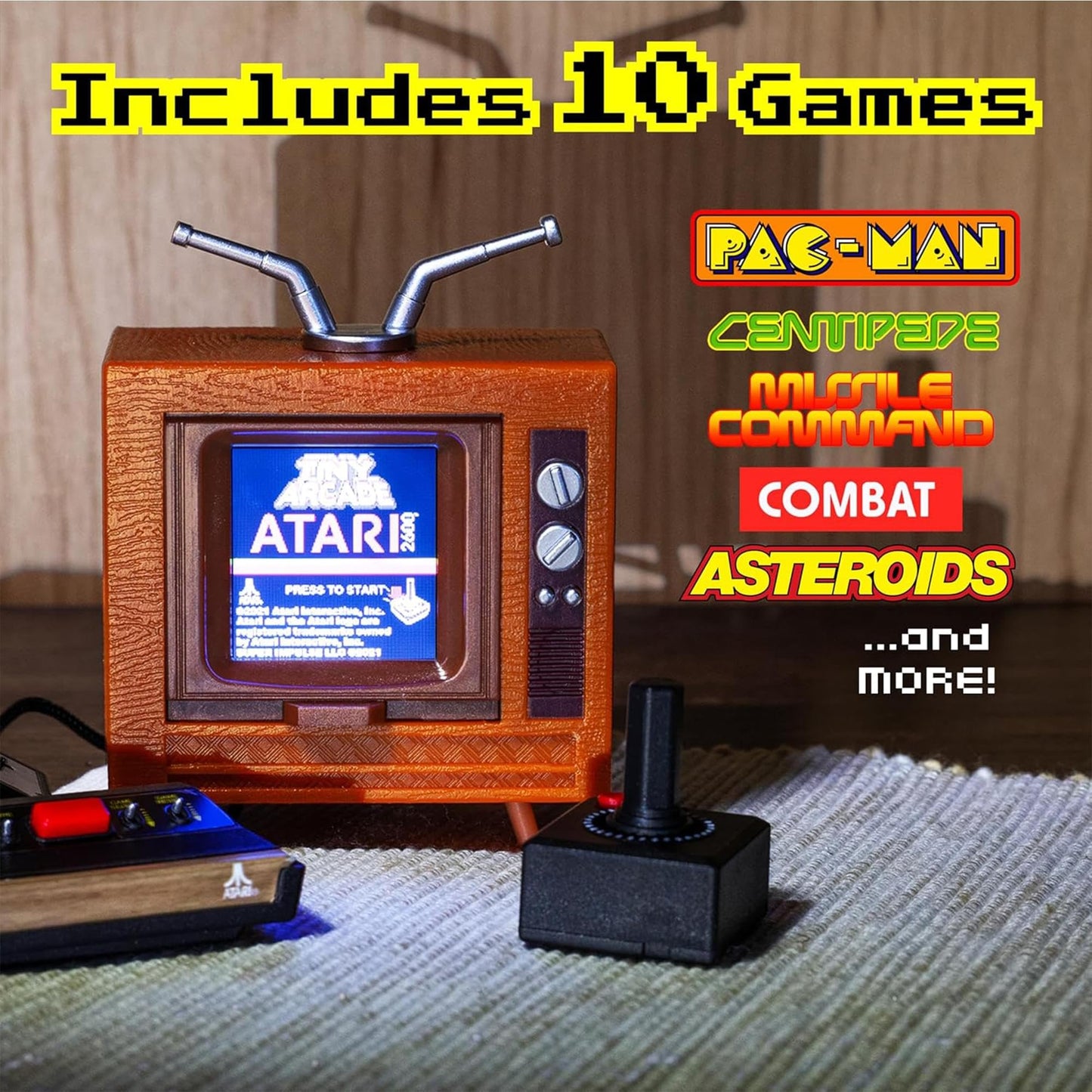 Tiny Arcade Atari 2600 Mini Console 3.5” Playable Retro TV & Controller with 10 Classic Games Including Pac-Man & Breakout -Portable Vintage Gaming