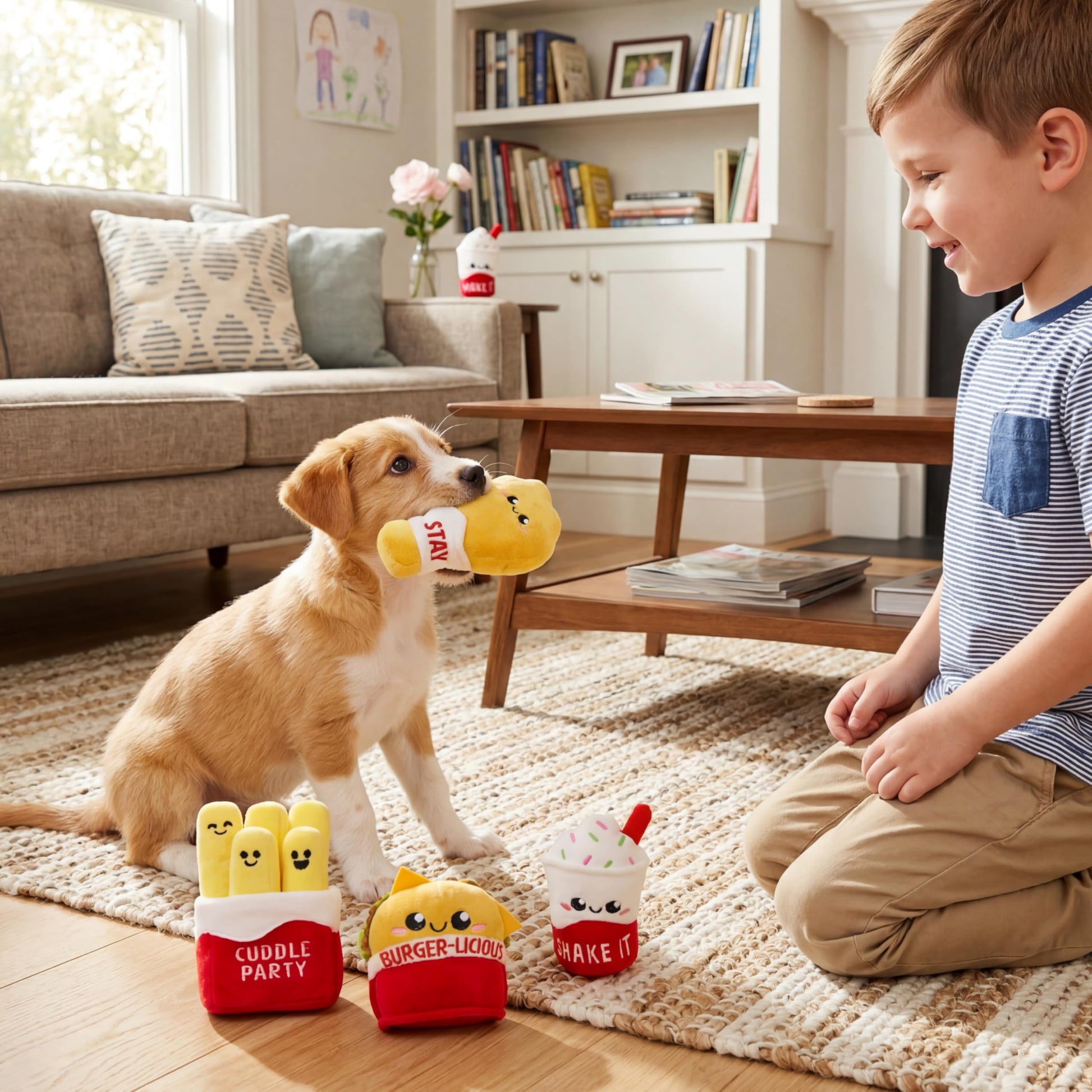 JOYIN 4 Pcs Emotional Support Plushies, Fast Food Plush Stuffed Toys Set, Anxiety Relief Toys, Burger Fries Chicken Nuggets & Milkshake Plushies,