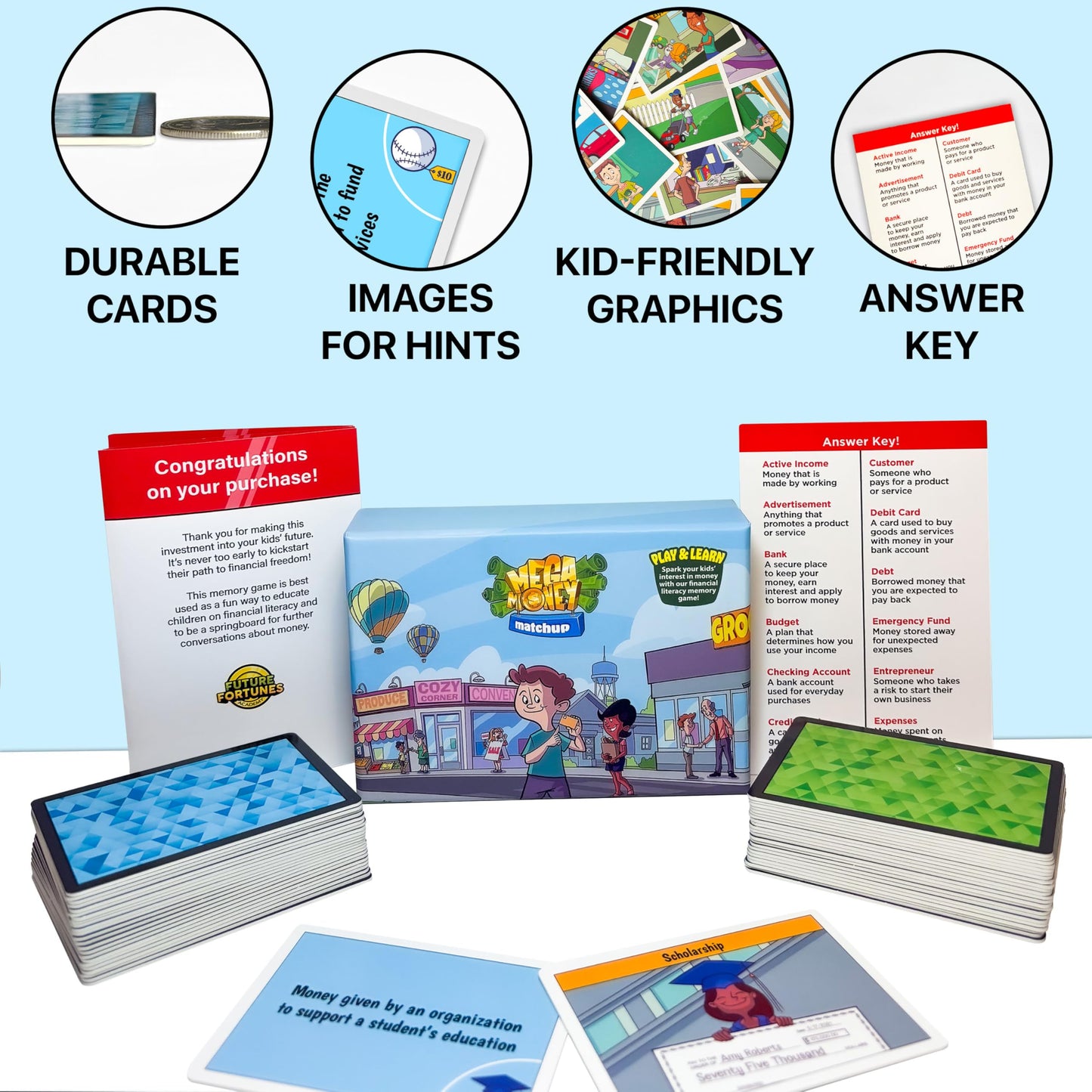 Future Fortunes Academy Financial Literacy Memory Game for Kids - 24 Matching Cards Teaching Money, Budgeting & Investing - Fun Classroom