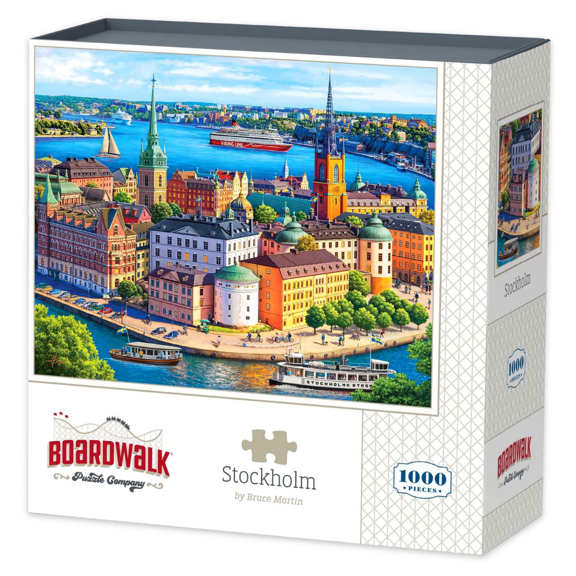 Boardwalk Stockholm 1000 Piece Jigsaw Puzzle Fun Sweden Travel Puzzles with Premium Box, Gift for Adults and Family 19"x26"