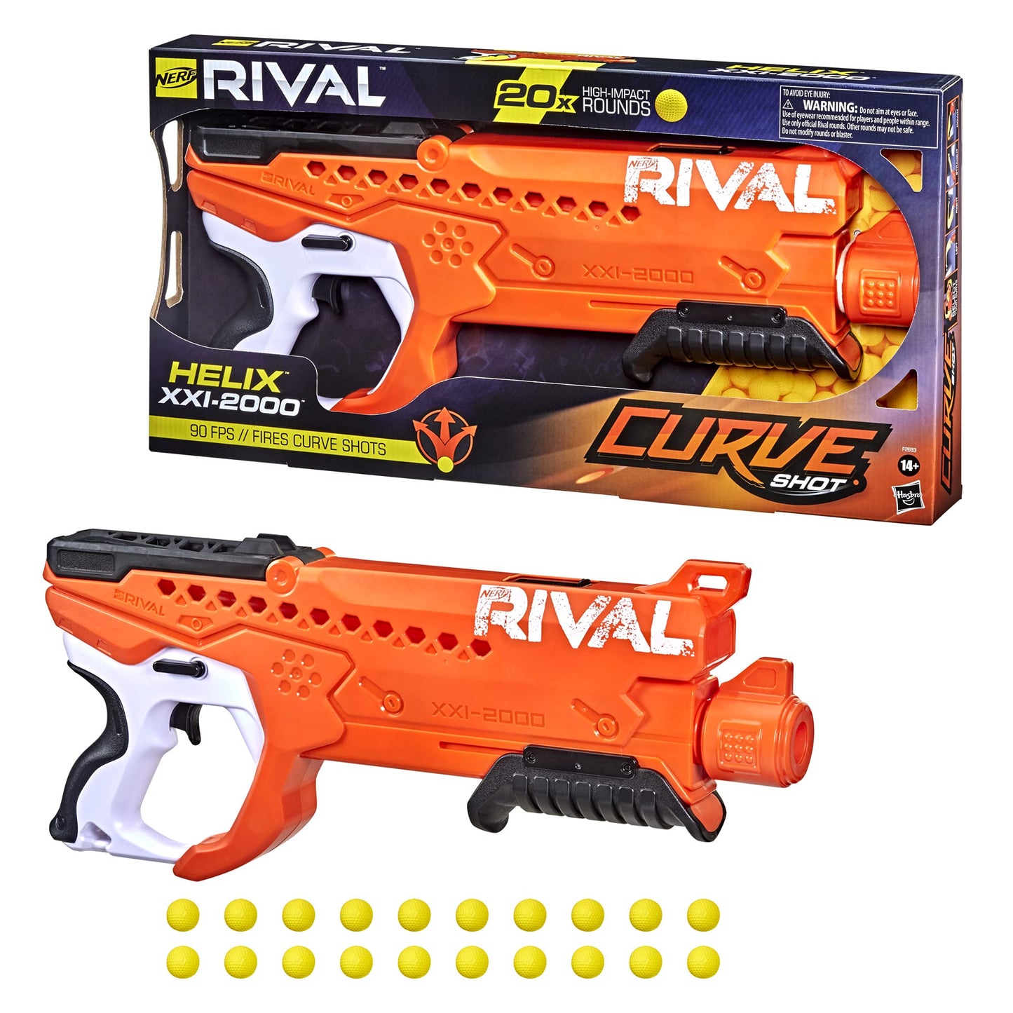 Nerf Rival Curve Shot - Helix XXI-2000 Blaster - Fire Rounds to Curve Left, Right, Downward or Fire Straight - 20 Rival Rounds