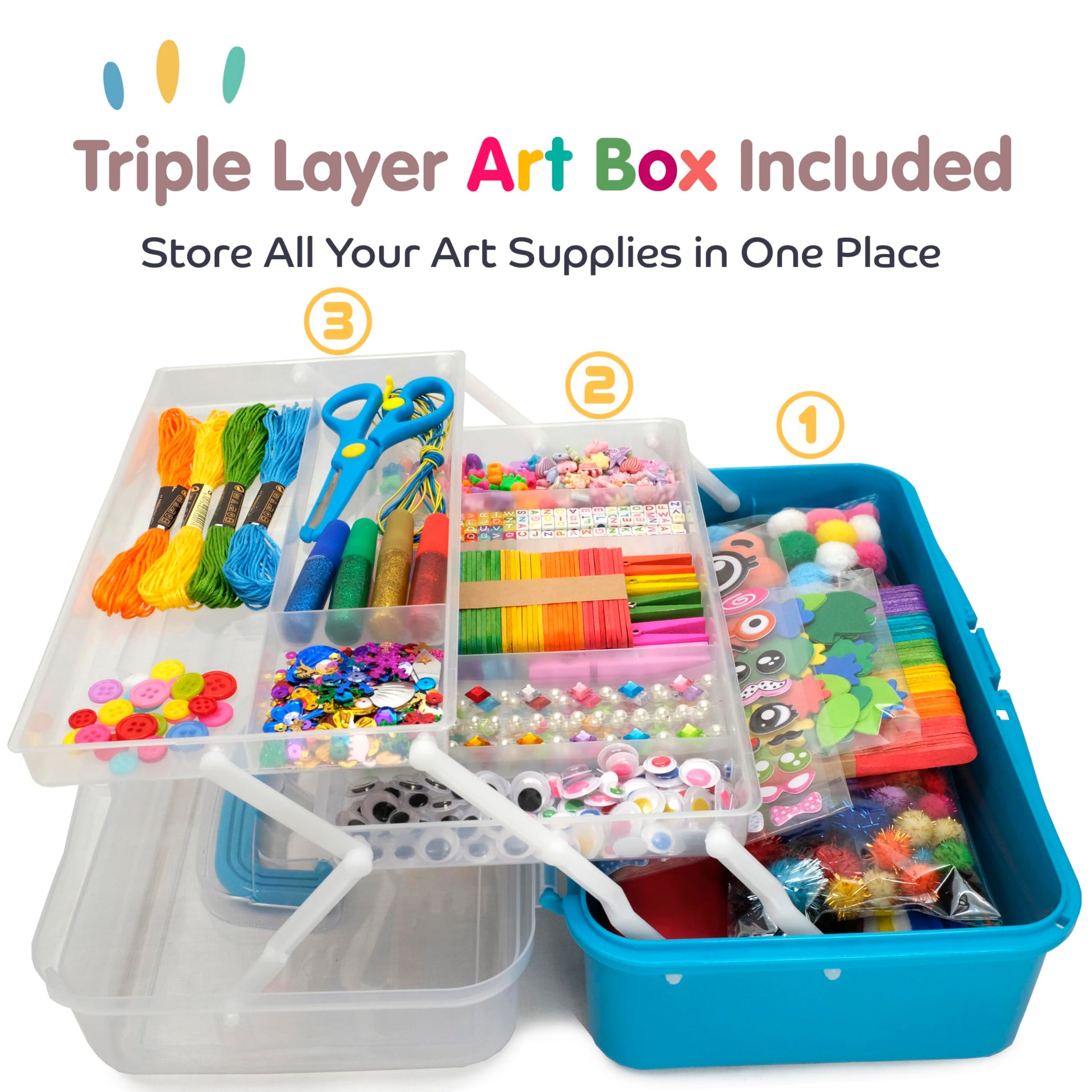 Olly Kids Craft Kits Library in a Plastic Craft Box Organizer- Craft and Art Supplies for Kids Ages 4 5 6 7 8 9 10 11 &12 Year Old Boys & Girls