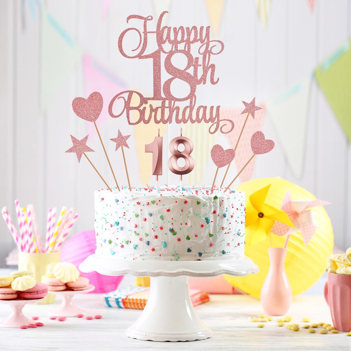 Lecferrarc 18th Birthday Cake Decorations, 18th Birthday Candles Cake Numeral Candles and Glitter Happy 18th Birthday Cake Toppers Set for Birthday
