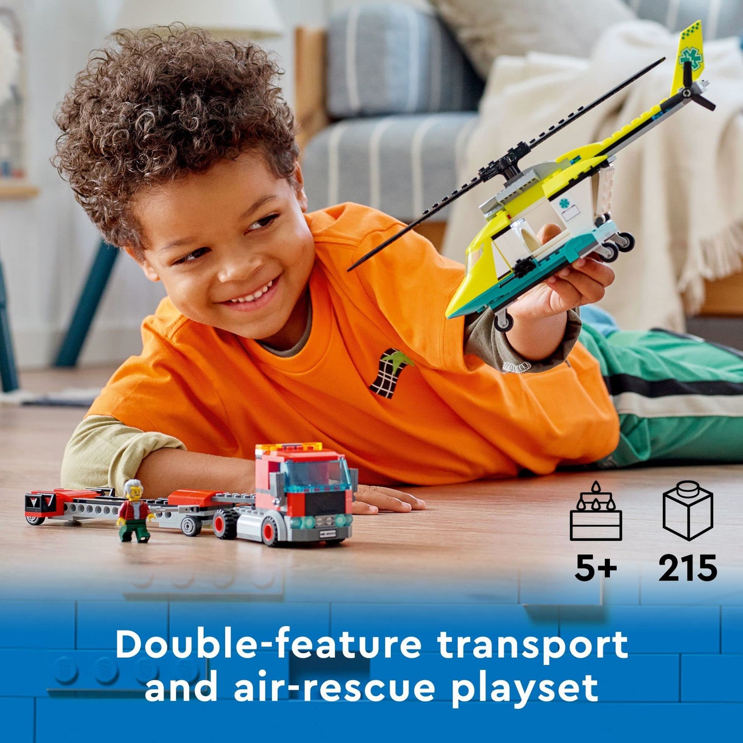 Lego City Great Vehicles Rescue Helicopter Transport Building Kit 60343, with Toy Truck and Toy Helicopter, Pretend Play Toy Vehicle Toys