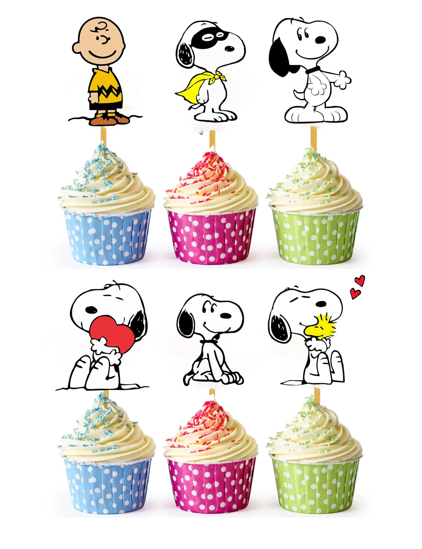 24x Cute Dog Cupcake Toppers - Strong Picks Happy Birthday Décor, Cupcake Decorations for Kids' Birthdays