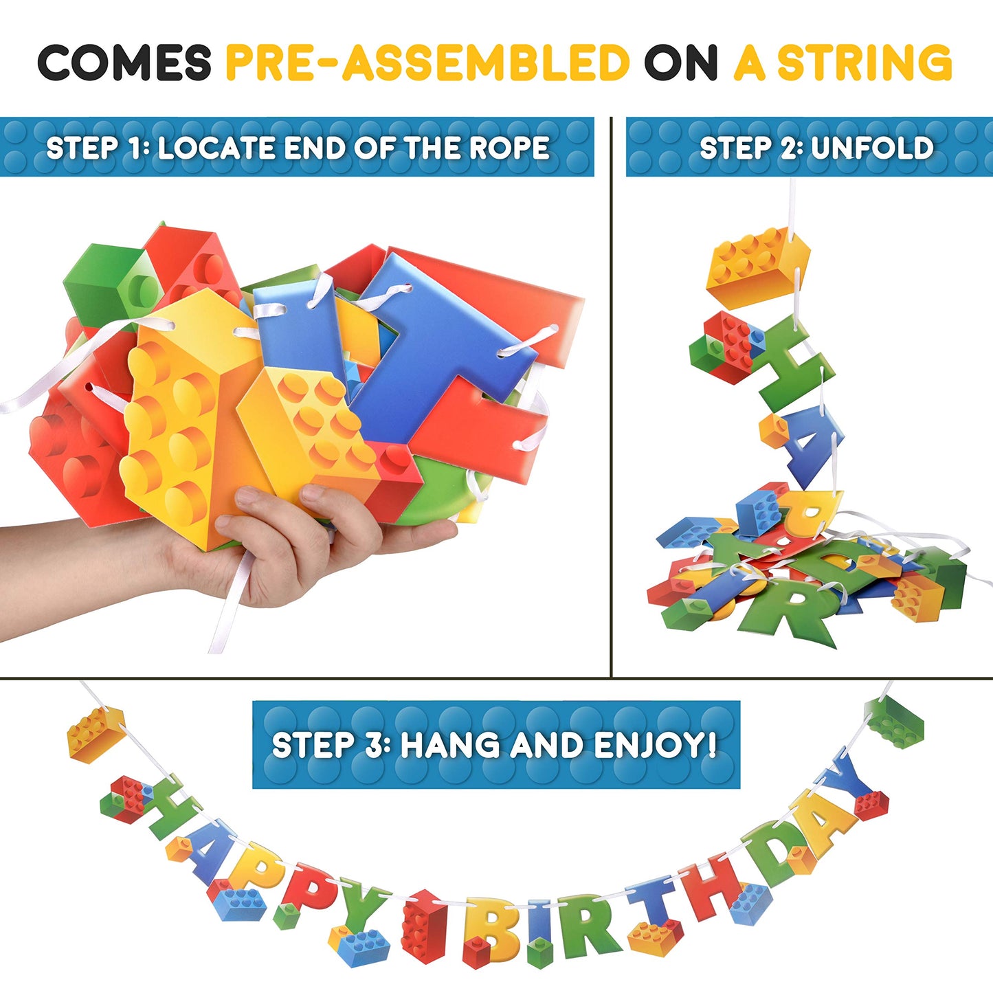 Building Block Birthday Party Banner, 7 ft Brick Theme Decorations