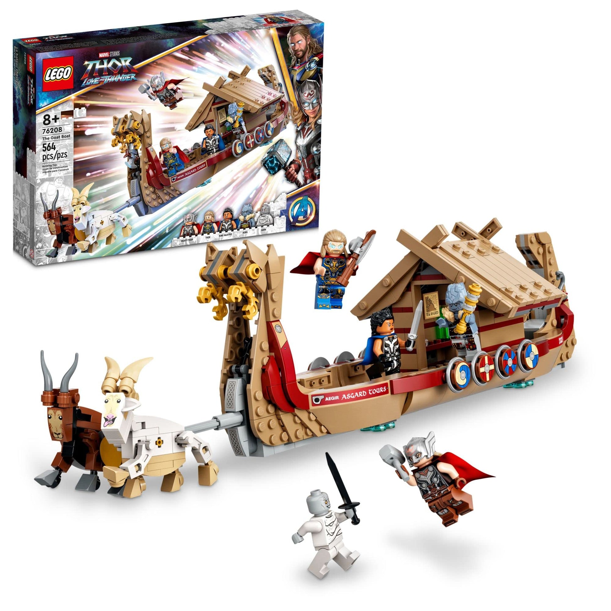 LEGO Marvel The Goat Boat 76208 Building Set - Thor Set with Toy Ship, Stormbreaker, and Movie Inspired Thor, Korg, and Valkyrie Minifigures, Avengers