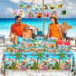 142pcs Summer Christmas Plates Tableware Set Summer Beach Hawaiian Santa Plates Napkins Cups for Summer Pool Mele kalikimaka Tropical Christmas Luau