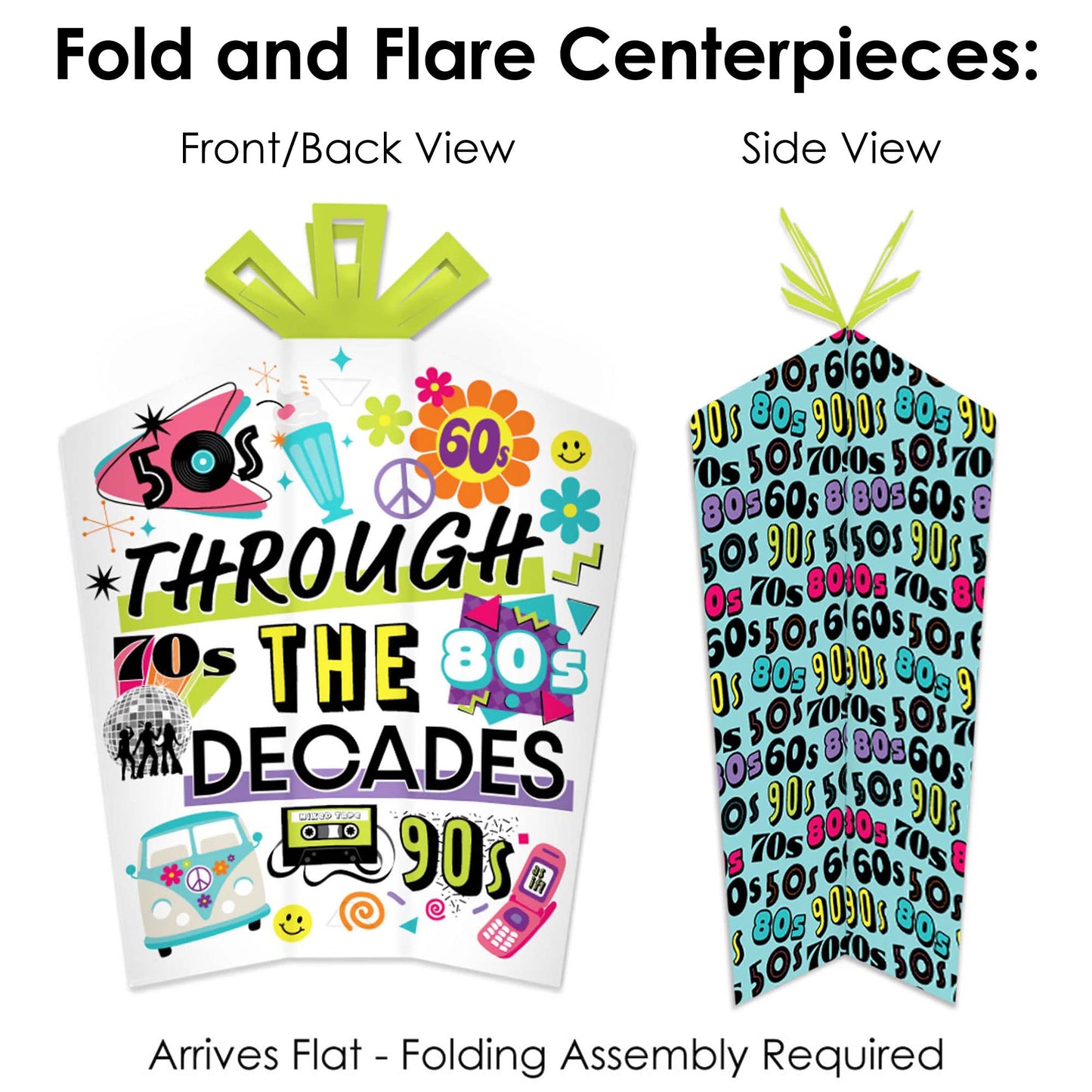 Big Dot of Happiness Through the Decades - 50s, 60s, 70s, 80s, and 90s Party Decor and Confetti - Terrific Table Centerpiece Kit - Set of 30