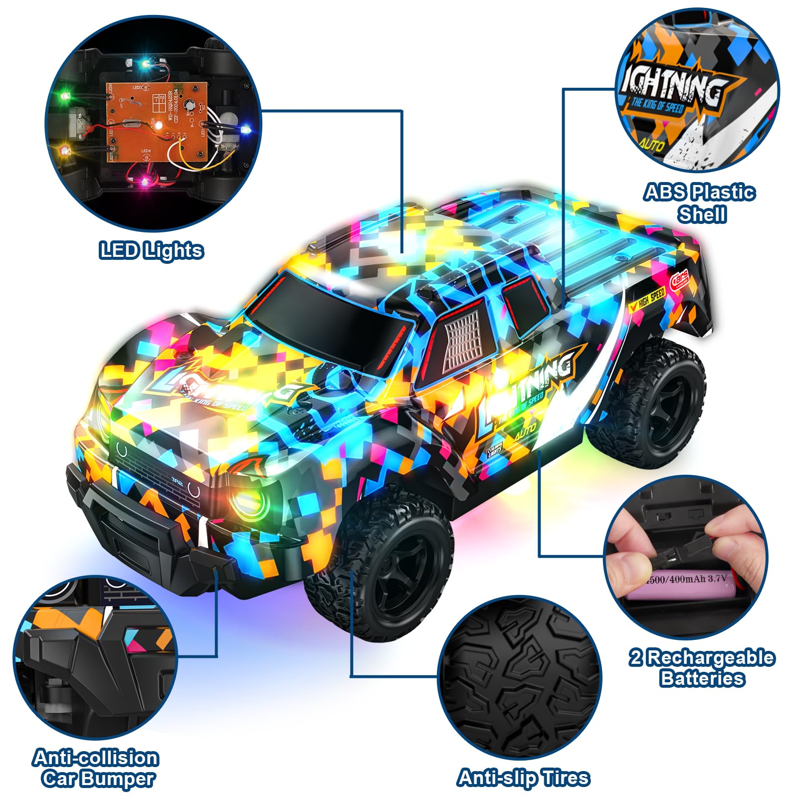 Growsly Remote Control Car for Boys 4-7, RC Pickup 1/24 Scale Light-up Mini RC Car for Kids Boys Toys Age 4-6, 6-8, 3-5, 5-7, Birthday Gifts for 3 4 5