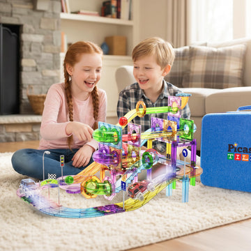 PicassoTiles 131PC Magnetic Tiles, Marble Run, Race Track Building Toy Set