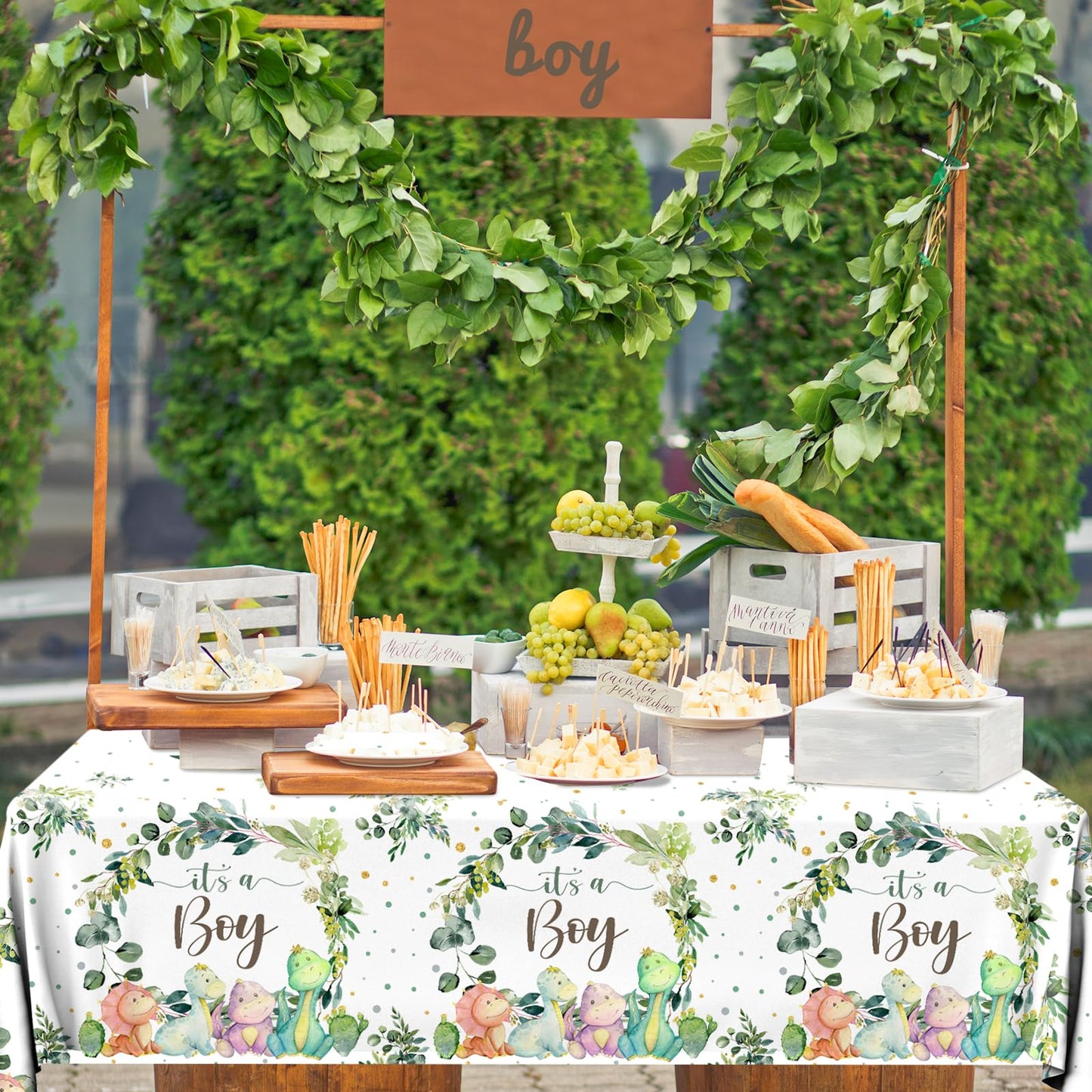 3pcs Dinosaur Baby Shower Tablecloth for Boy Dino Baby Shower Decorations Disposable Waterproof It's a Boy Table Cover, Dinosaur Theme Baby Boy Shower