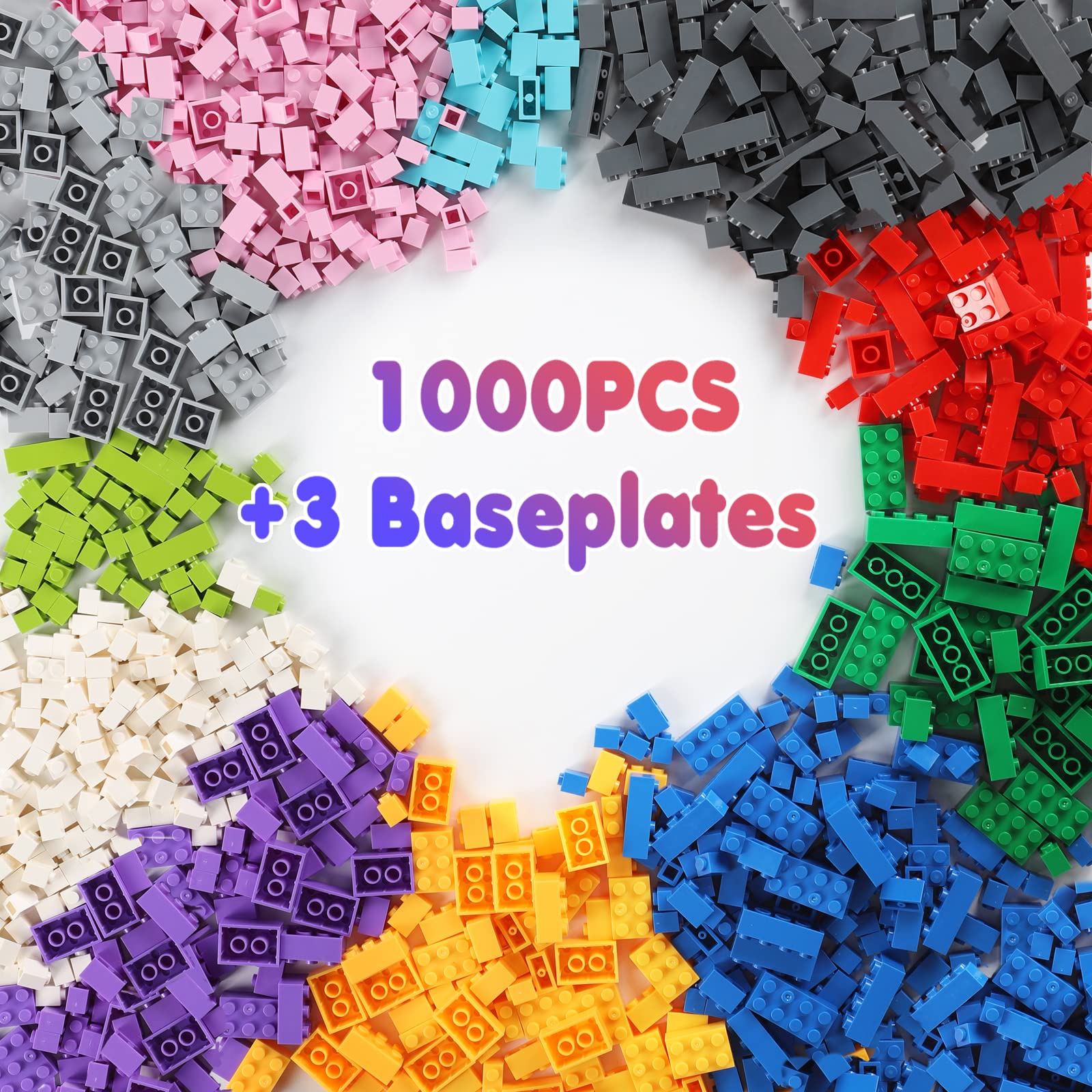 Building Blocks 1000 Pieces Classic Building Bricks Compatible with All Major Brands with 3 Baseplates Preschool Learning Educational Toy Present