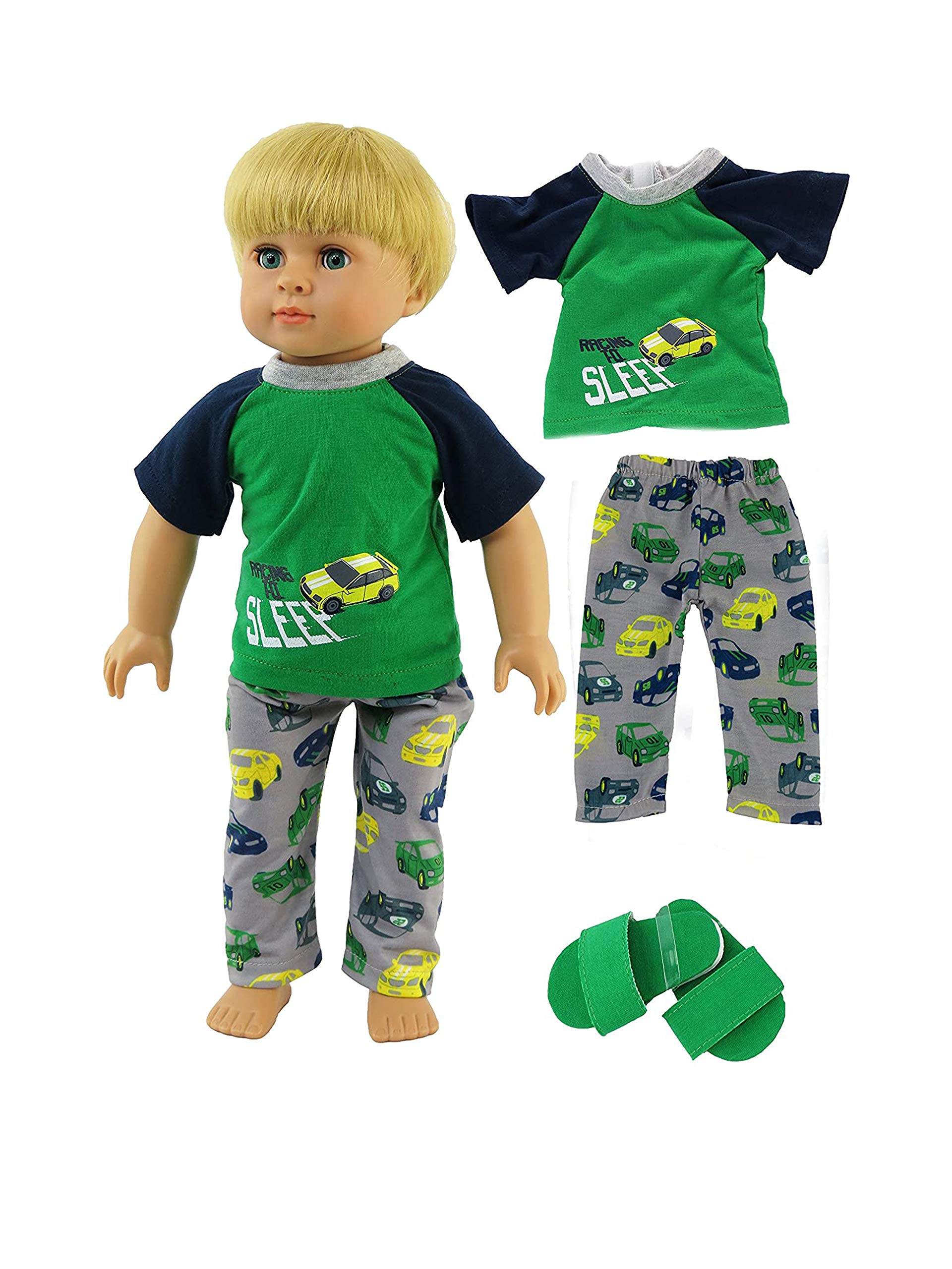 American Fashion World Boy's Racecar Pajamas for 18-Inch Dolls | Premium Quality & Trendy Design | Dolls Clothes | Outfit Fashions for Dolls