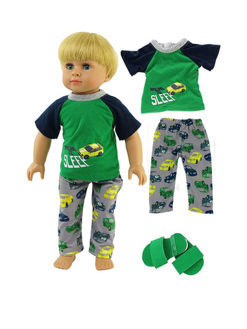 American Fashion World Boy's Racecar Pajamas for 18-Inch Dolls | Premium Quality & Trendy Design | Dolls Clothes | Outfit Fashions for Dolls