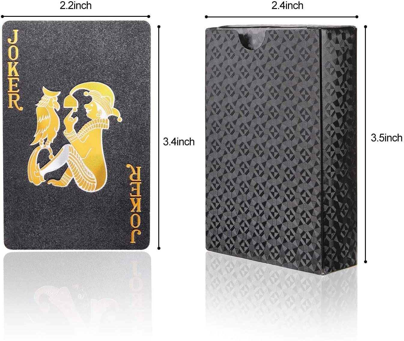 jcoral 2 Pack Diamond Playing Cards Black Gold Poker Cards Waterproof Plastic Black and Gold Foil Playing Cards Highly Flexible,2 Decks of Cards