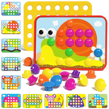 AMOSTING Button Art Toy - Educational Color Matching Mosaic Pegboard Sensory Learning Activity for Kids Age 3 4 5, Preschool Gift for Toddlers, Boys
