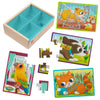 B. toys Wooden Puzzle Set, 4 Animal Puzzles with Wooden Box, Pets