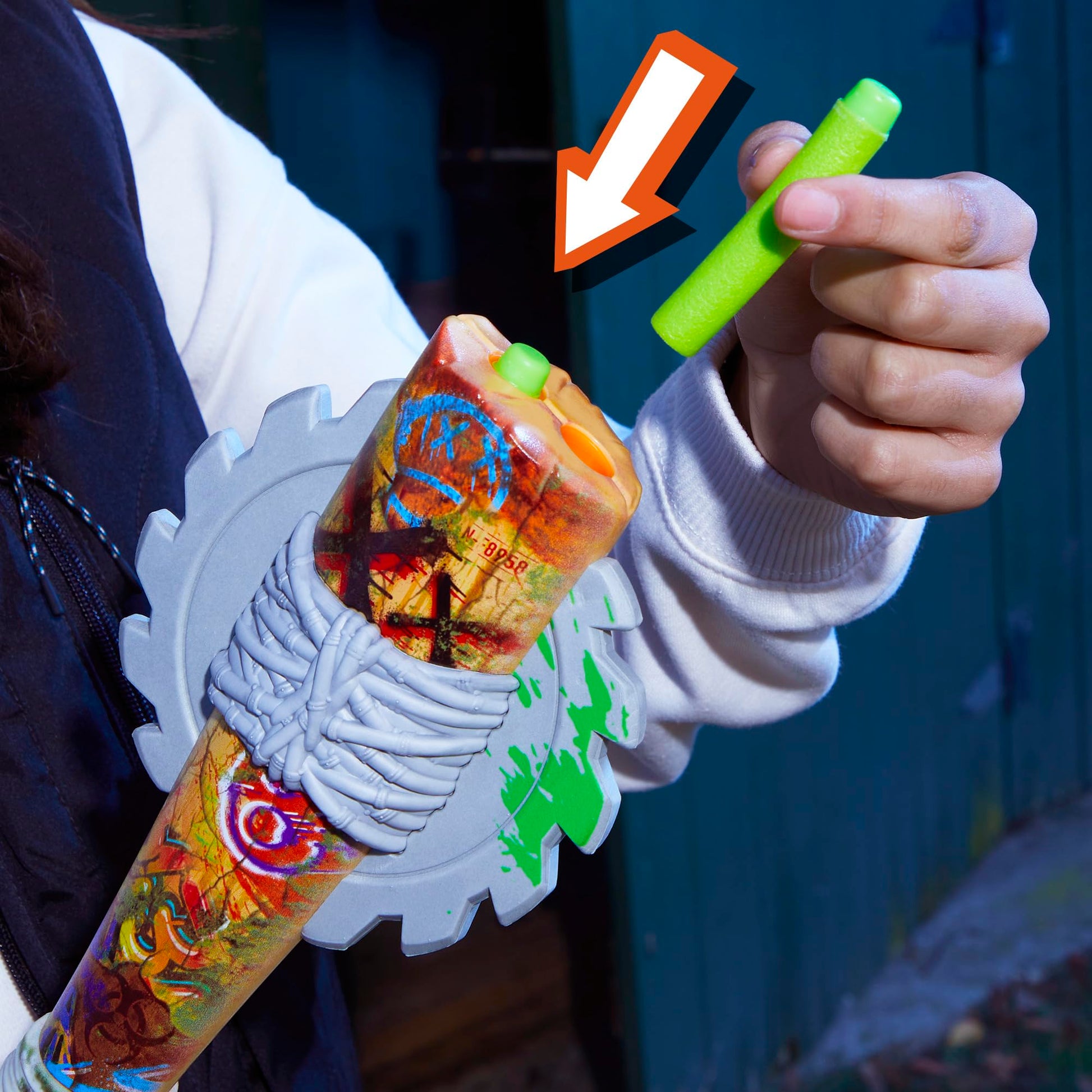 Nerf Zombie Strikeout Dart Blaster, 8 Nerf Elite Darts, Foam Blade, Pull Back Priming, Outdoor Games, Ages 8+ (Amazon Exclusive)