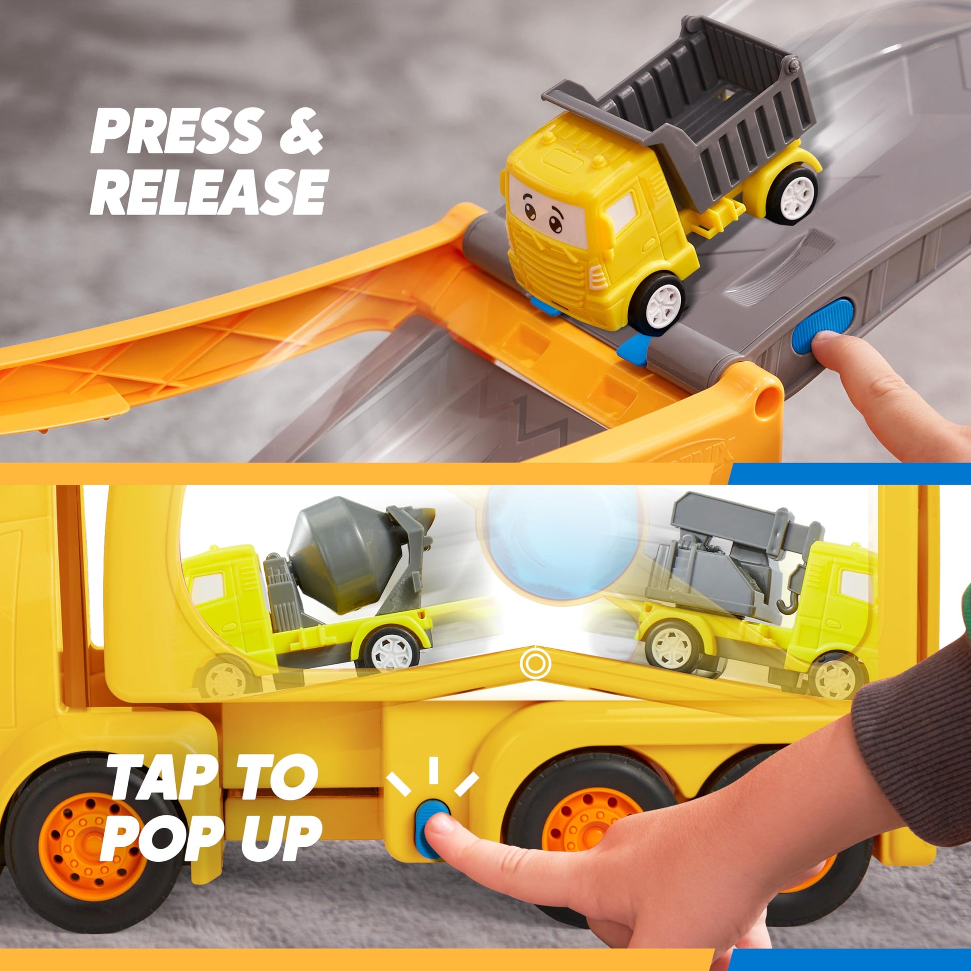 Vroomix JOVA Extra Large Toy Trucks for Toddlers, 3-Layer Construction Trucks for Boys, 7-in-1 Big Carrier Truck with Siren & Lights and 6 Toy Cars