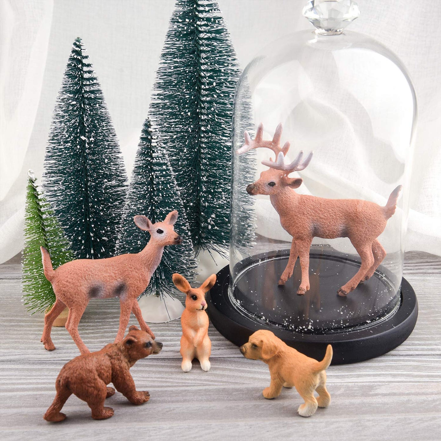 TUPARKA 9Pcs Forest Animals Set, Miniature Figures Woodland Animals Deer Figurine, Dog, Rabbit, Bear Figure Miniature Woodland Cake Toppers