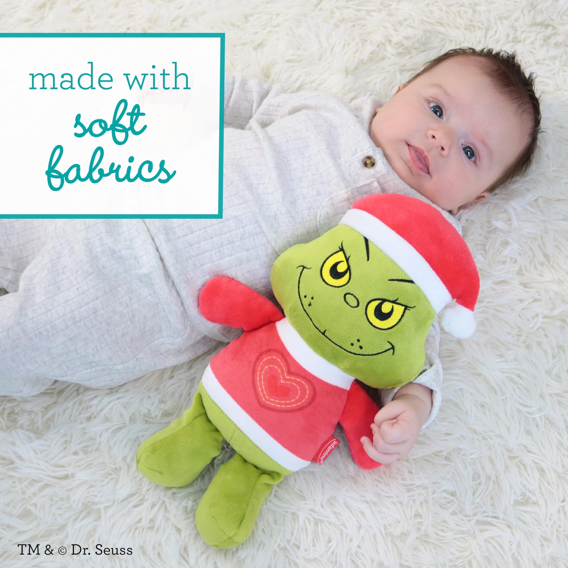 Infantino Plushy Pal The Grinch, Soft Baby Plush Toy, Stocking Stuffer