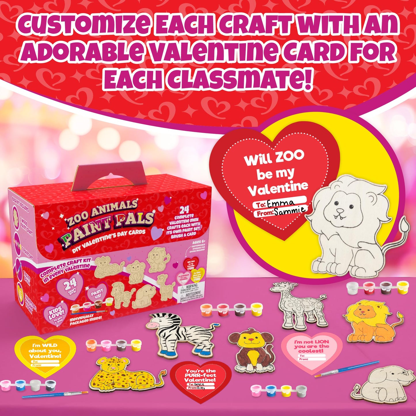 Zoo Animals Wood Painting Kits (24 ct) - Goodie Bag Party Favors for Kids Birthday Party & School Classroom Prizes - Each Craft Comes w Brush & Paints