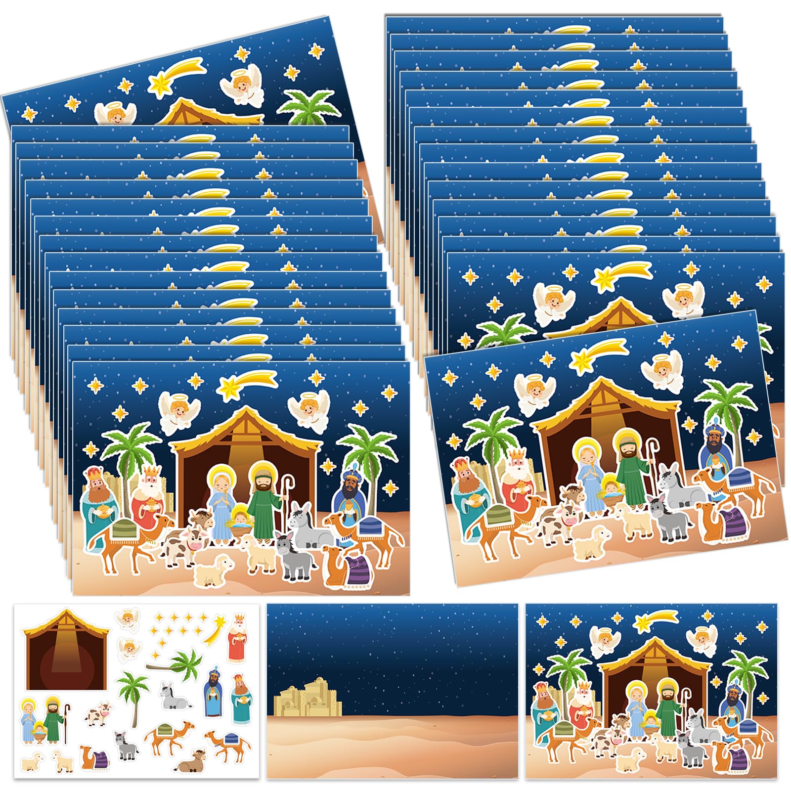 60 Sheets Christmas Nativity Stickers Make a Nativity Scene Crafts Kit DIY Jesus Birth Stickers Christian Cardboard Ornament for Christmas Decorations