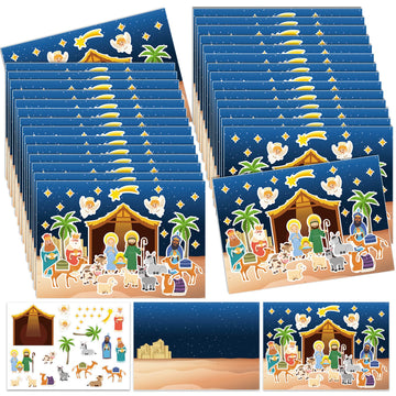 60 Sheets Christmas Nativity Stickers Make a Nativity Scene Crafts Kit DIY Jesus Birth Stickers Christian Cardboard Ornament for Christmas Decorations