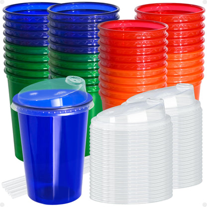 L LIKED 40 Pcs 12oz Kids Cups, Spill Proof Party Cups with Lids and Straws