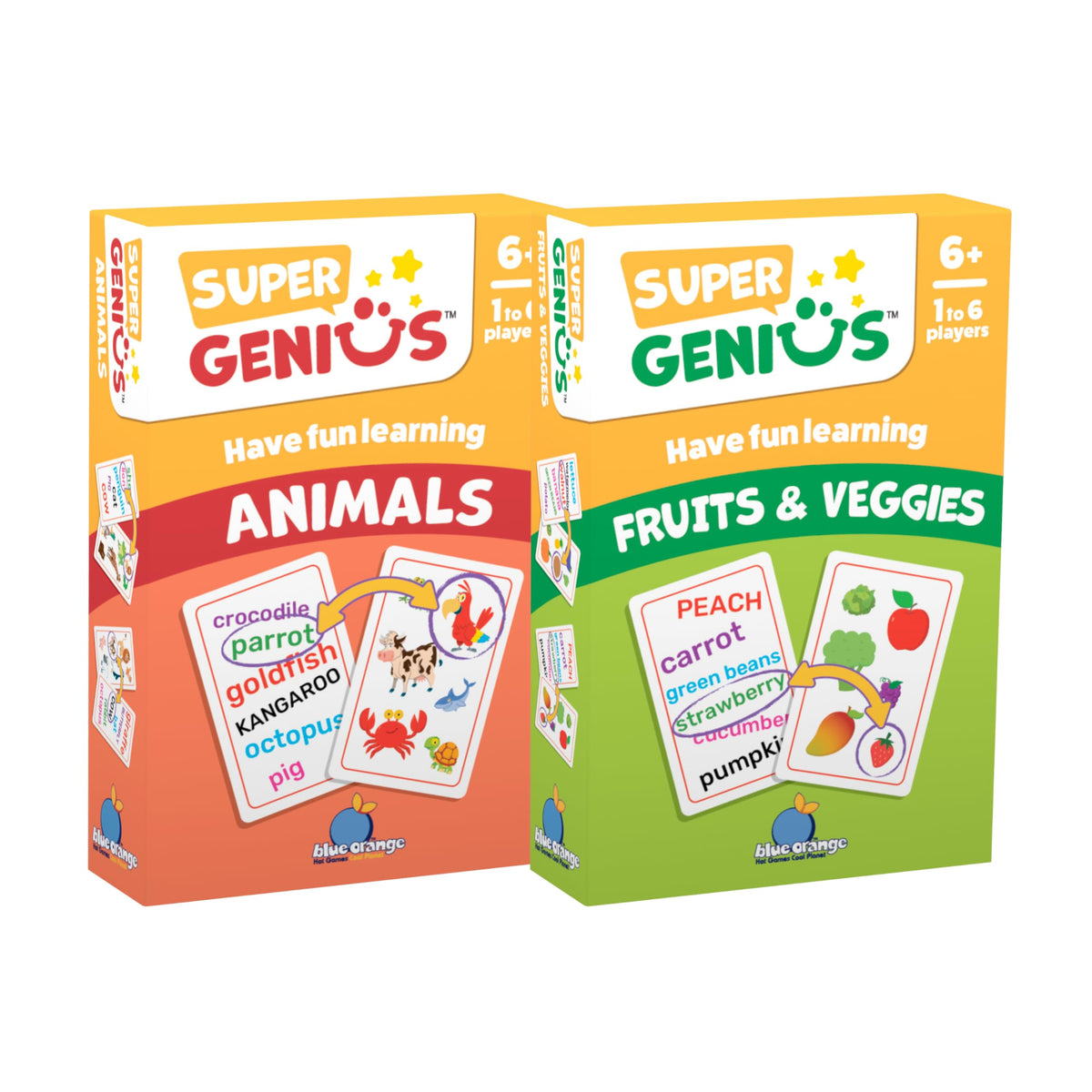 Blue Orange Super Genius Animals - Tabletop Card Game, Fun Flash Card Concentration Matching Game for Kids, Ages 6+, 1-6 Players, Teacher Approved