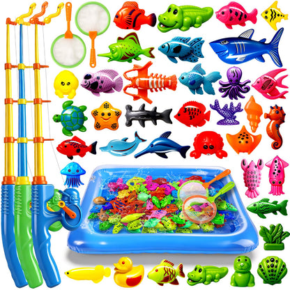 CozyBomB™ Magnetic Fishing Toys Game Set for Kids | Water Table Bathtub Kiddie Pool Party Pole Rod Net, Outdoor Plastic Floating Fish, Toddler Bath