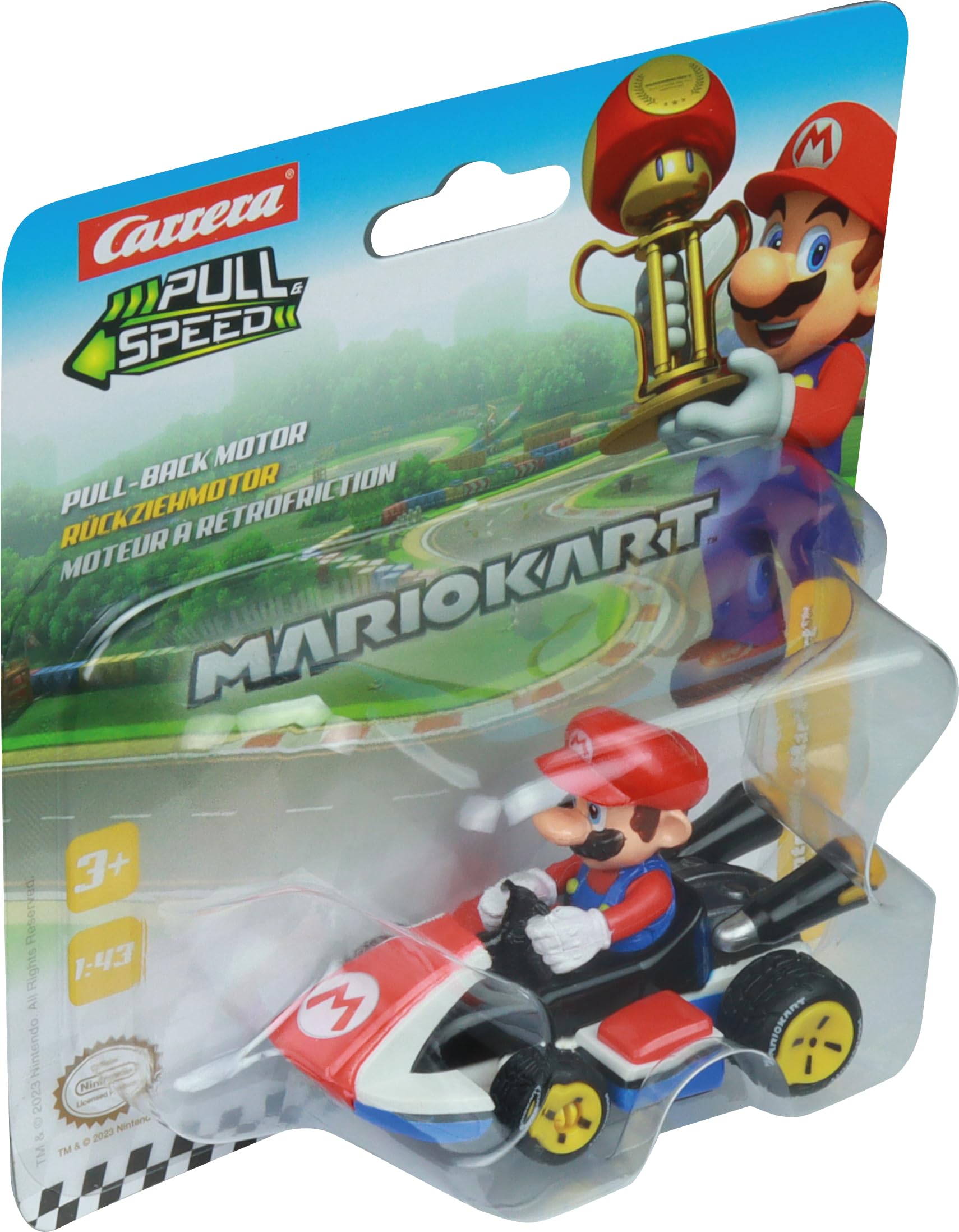 Carrera Pull & Speed 15818404 Official Licensed Kids Mario Kart Toy Car Pull Back Vehicle for Ages 3 and Up - Mario