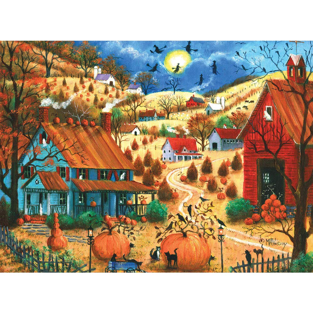Bits and Pieces - 1000 Piece Jigsaw Puzzle for Adults - The Great Pumpkin Contest Visit - Jigsaw Puzzle Fall Autumn Country Farm Halloween Witch Moon