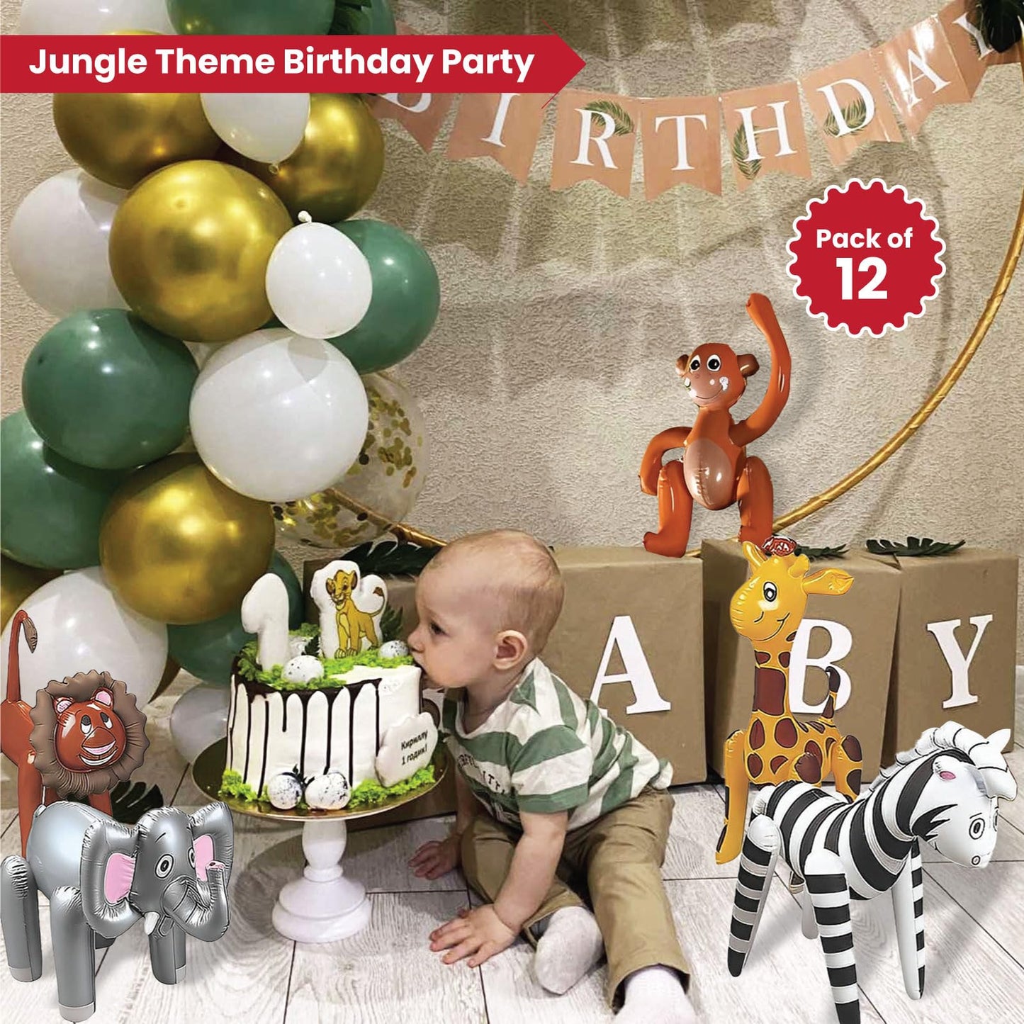 Fun Express Inflatable Animals Safari Jungle Party Decorations 12 Pack