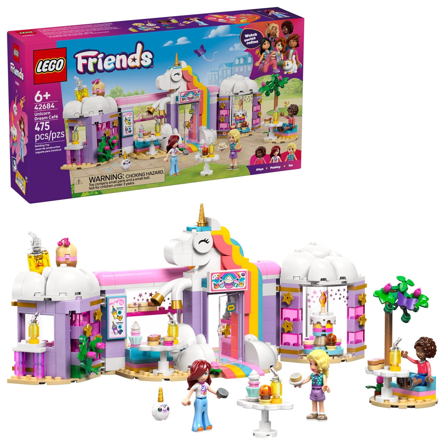 LEGO Friends Unicorn Dream Café Building Toy for Girls & Boys - Pretend Playset for Kids, Ages 6+ - Gift for Birthdays - W/Paisley, Aliya, & Iza