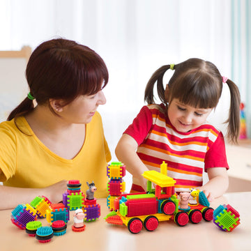 PicassoTiles PTB151 151pcs Hedgehog Lock Block STEM Building Tiles Truck Theme Set Learning Playset STEM Toy Set Educational Kit Child Brain