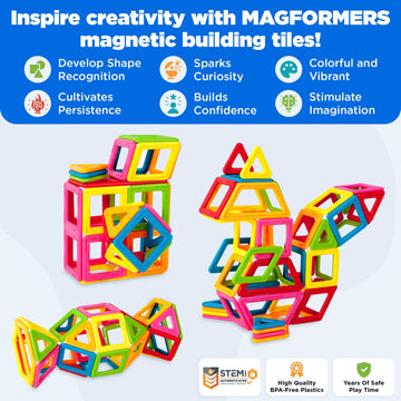 MAGFORMERS My First 54 Pieces, Rainbow Colors, Educational Magnetic Geometric Shapes Tiles Building STEM Toy Set Ages 3+