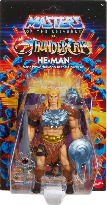 Masters of The Universe Origins & Thundercats 5.5 Inch Posable Action Figure He-Man, 1980s Crossover Toy, Removable Armor, Sword, Shield & Mini Comic