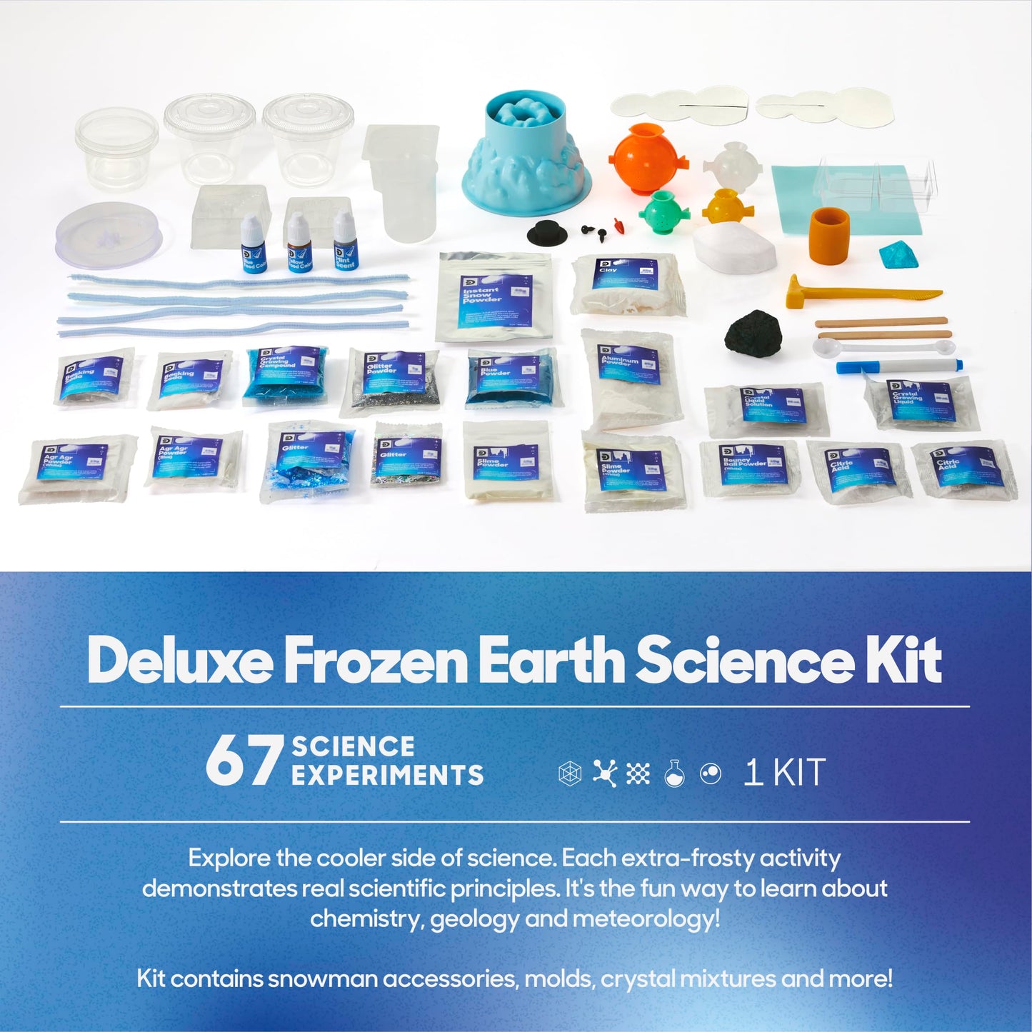 Discovery™ Frozen Earth Science Kit - 67 Experiments STEM Chemistry Lab for Kids| Grow Crystals, Make Snow & Slime, Ice Explosions & More| Educational