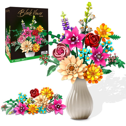 GoStock Flower Building Block Set, 13 Style Plant Bouquet Collection Toy, 887PCS Flowers Building Block Toy for Home Office Decor Adults Women Girls