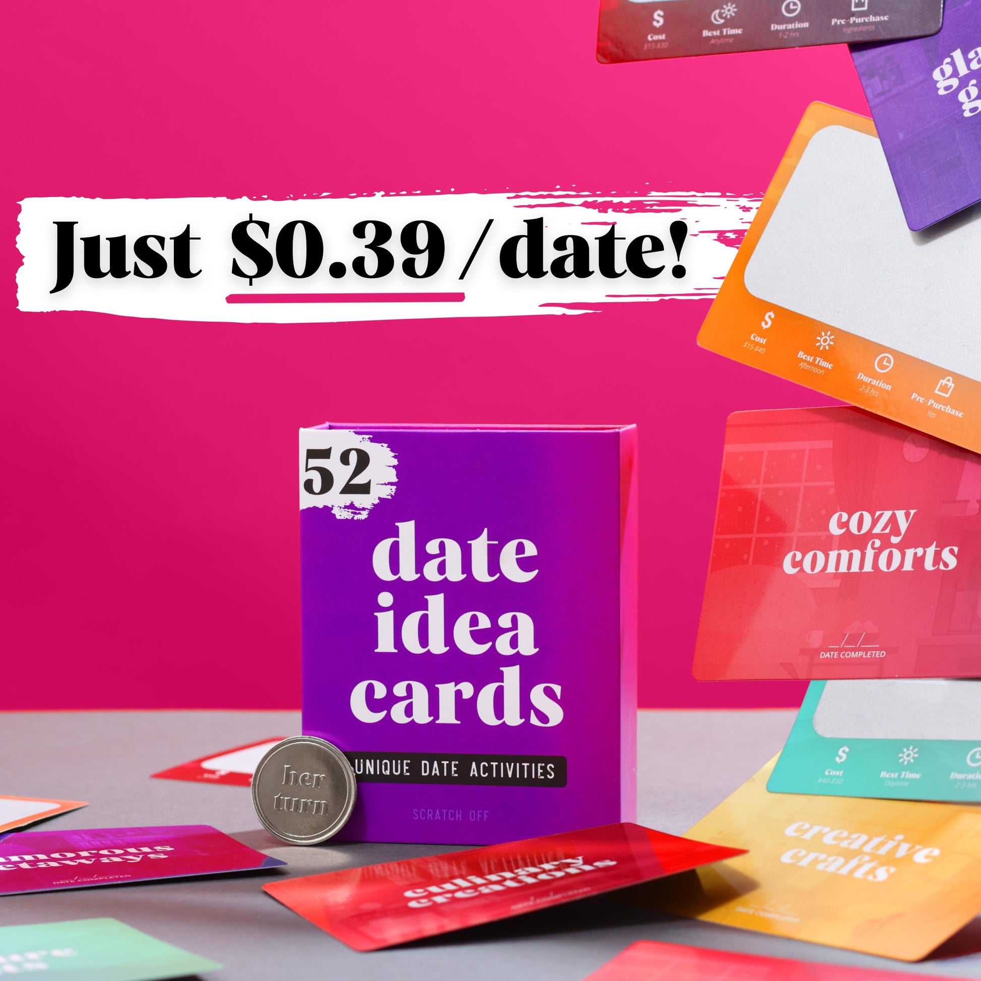 52 Unique Date Idea Scratch Off Cards for Couples - Cool & Cute Wedding, Anniversary, Bridal Shower & Engagement Gift for Newlywed Bride & Groom - His