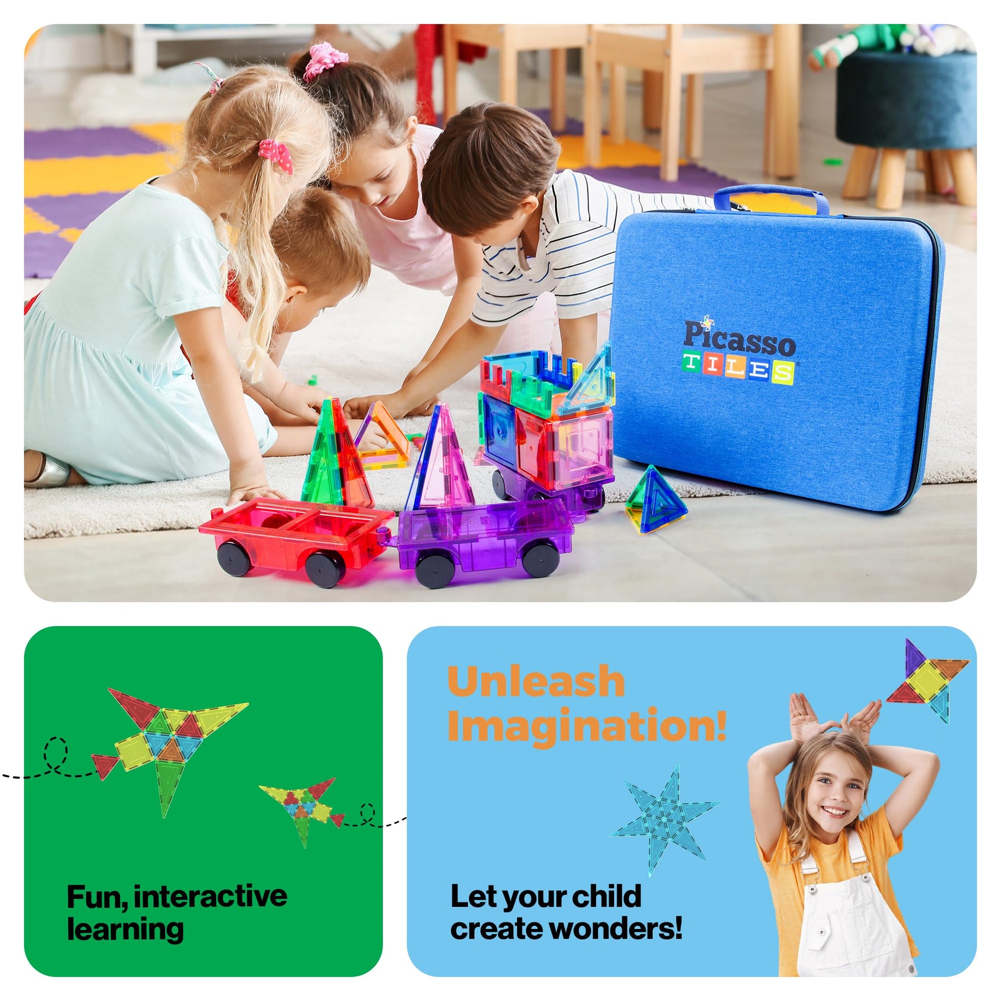 PicassoTiles Toy Carry Case Storage Box Organizer Portable Travel Bag in Water Resistant Oxford Cloth for Kids Magnetic Tiles STEM Construction Block