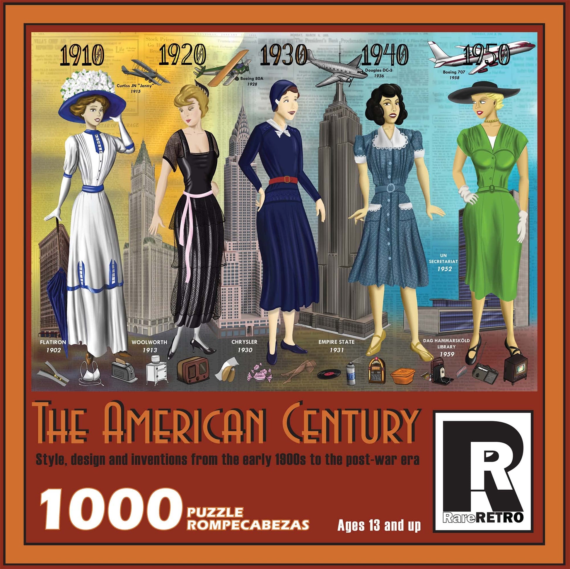 RareRETRO - 1000 Piece Jigsaw Puzzle for Adults and Families - The American Century - Style, Design, and Inventions from The Early 1900s