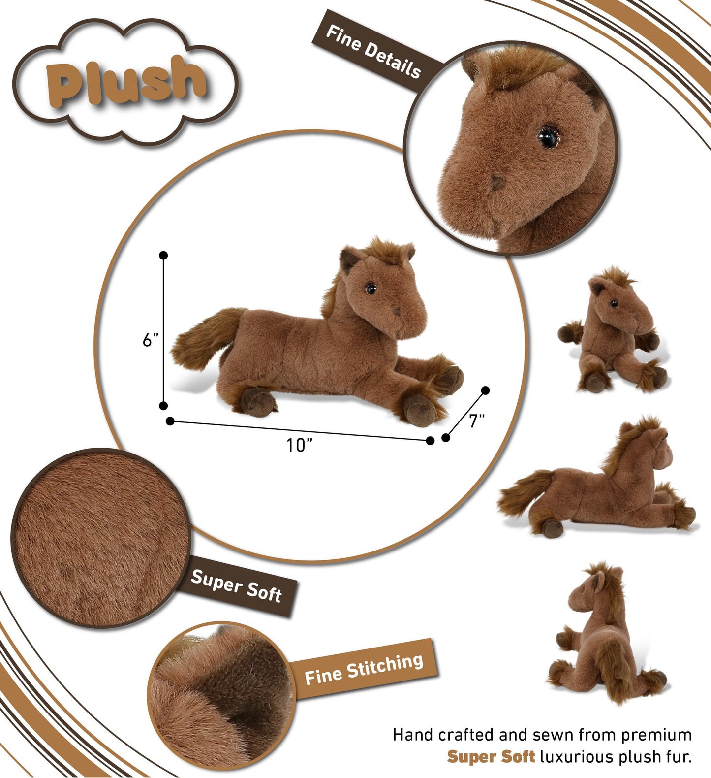 DolliBu Fancy Lying Brown Horse Super Soft Stuffed Animal, Cute Realistic Stuffed Animals for Girls, Boys, Adults Animal Gifts, Kids Farm Nursery
