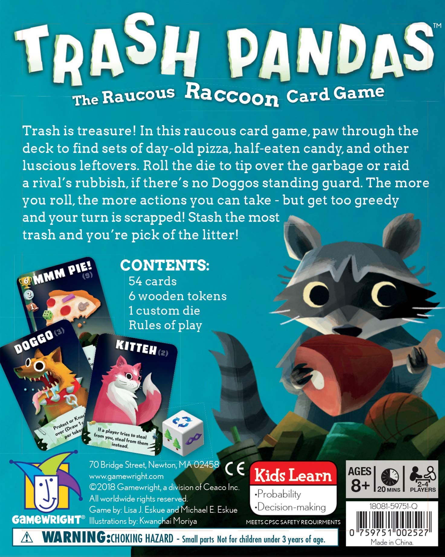Gamewright Trash Pandas - Push-Your-Luck Family Card Game | Board Games for Kids Ages 8+ & Up | Raccoon Treasure Stash Fun for 2-4 Players | Quick