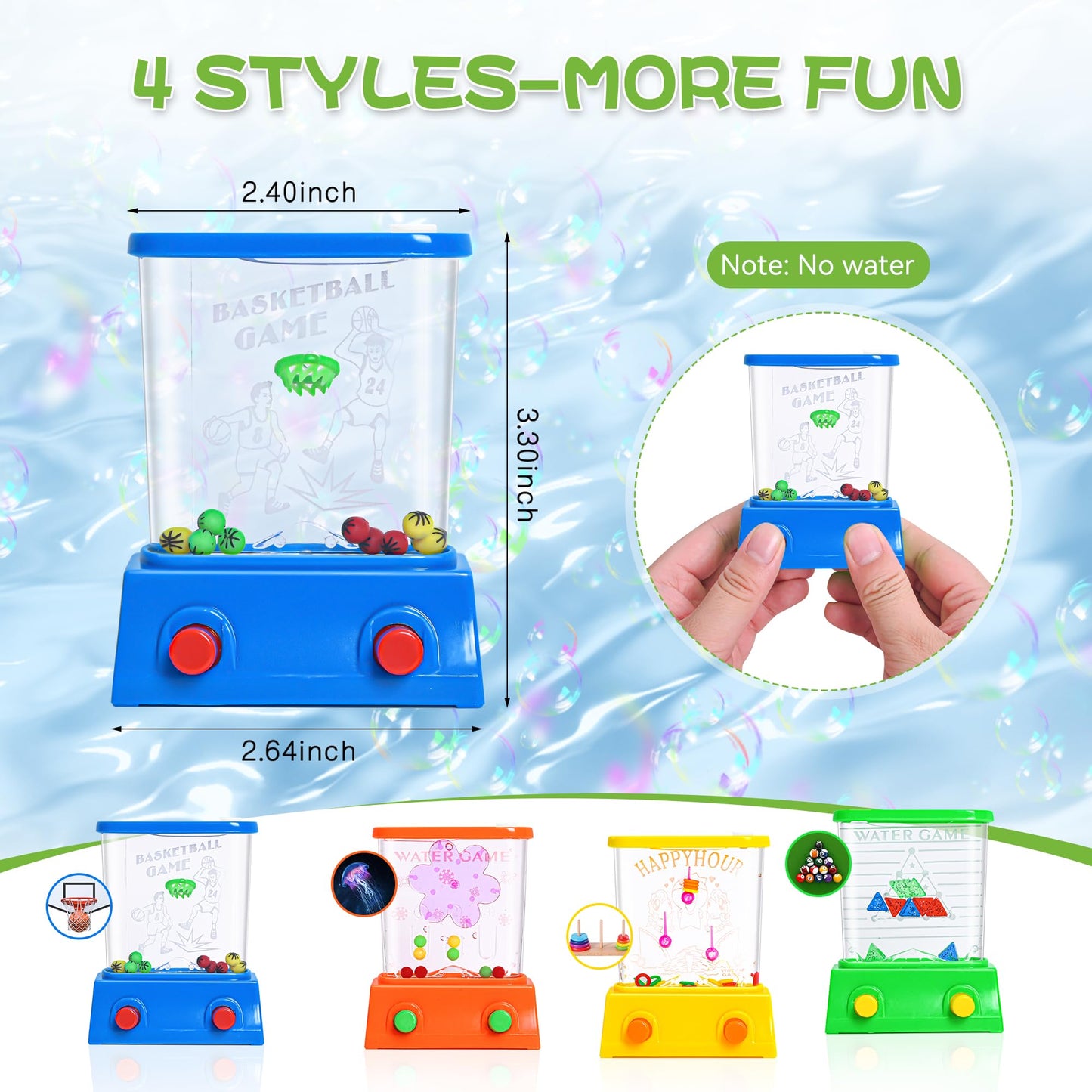 WARTTOY 4 Pieces Handheld Water Games -Beach Water Table Water Ring Small Toys- Mini Arcade Retro Pastime Game - Fun Games for Teenagers - Need to add