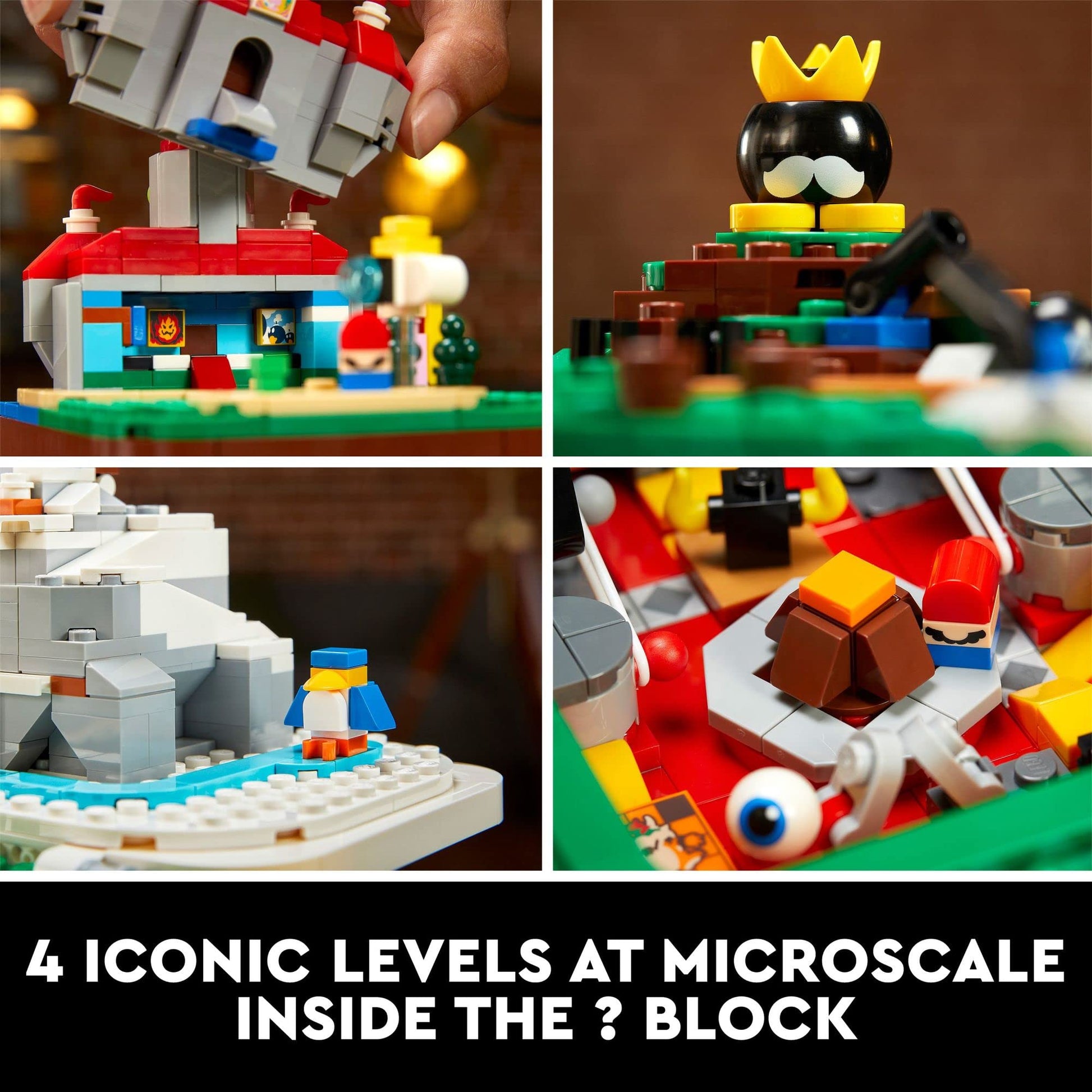 LEGO Super Mario 64 Question Mark Block 71395, 3D Model Set for Adults with 4 Microscale Game Levels: Peach’s Castle, Bob-omb Battlefield, Cool