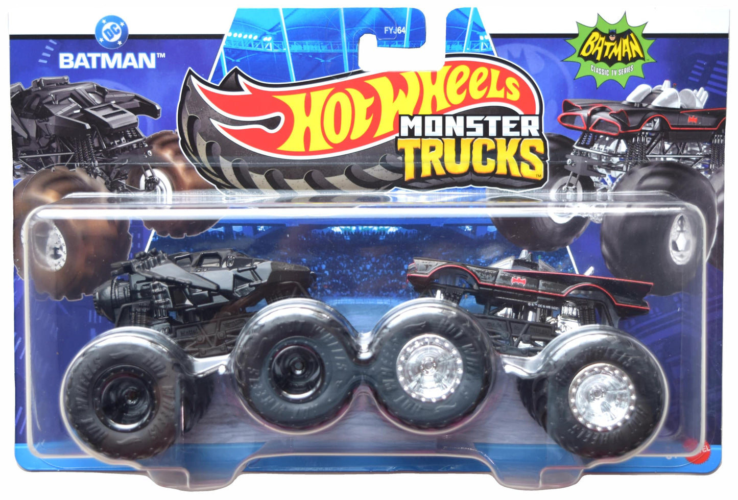 Hot Wheels Monster Trucks Dark Knight Vs Classic TV Series, Demolition Doubles 1:64 Scale die cast