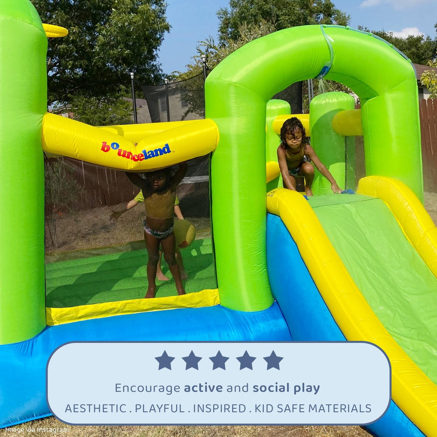 Bounceland Bounce 'N Splash Island Wet or Dry Inflatable Bouncer or Water Slide All in one, Large Pool, Fun Bouncing Area with Basketball Hoop, Long